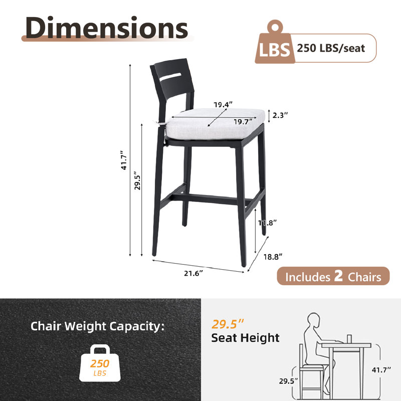 Tabourets d'extérieur en aluminium avec coussins Sunbrella, Beige