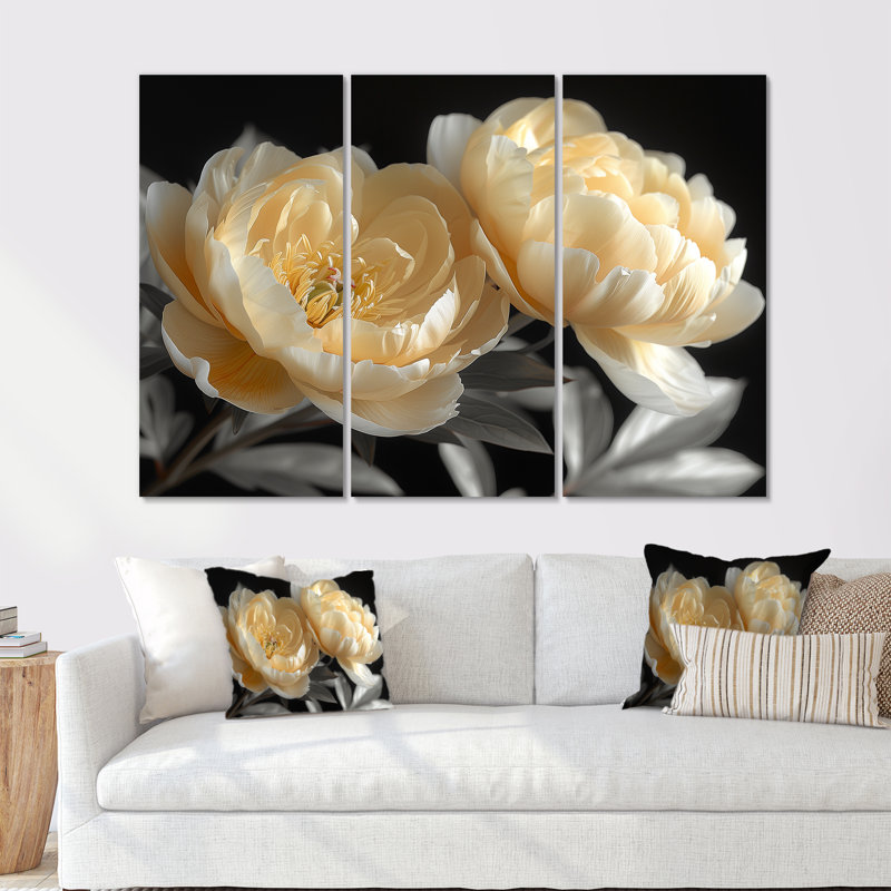 Ensemble d'art mural Saltz - pivoines, Toile tendue, H 40 po x l 60 po x P 1 po