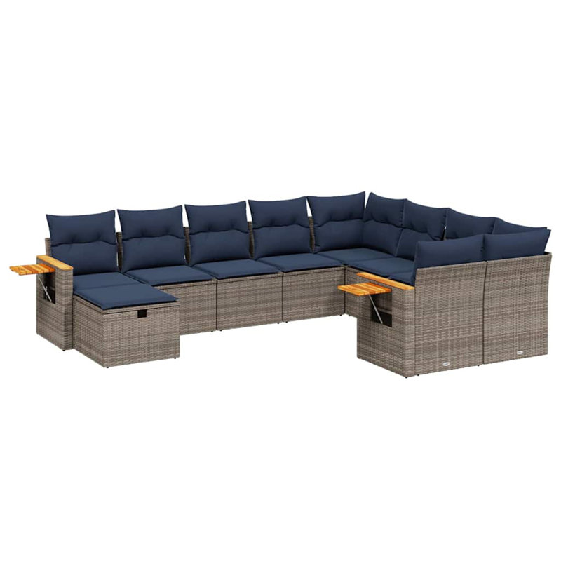  Ensemble de canapé de patio 10 pièces avec coussins en rotin de polyester gris (États-Unis seulement)