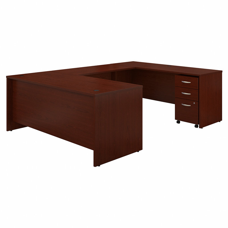 Series C 72W X 30D U Shaped Desk With Mobile File Cabinet, Mahogany/Mahogany