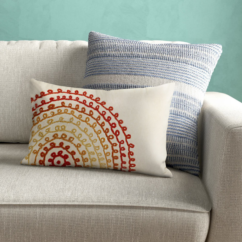 Embroidered Outdoor Throw Pillow, White/Red