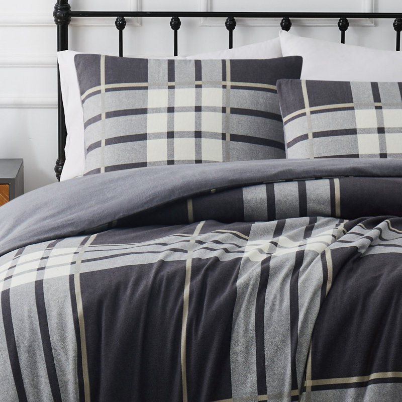Ensemble de housse de couette en coton noir standard 3 pièces, Housse de couette grand et 2 taies décoratives