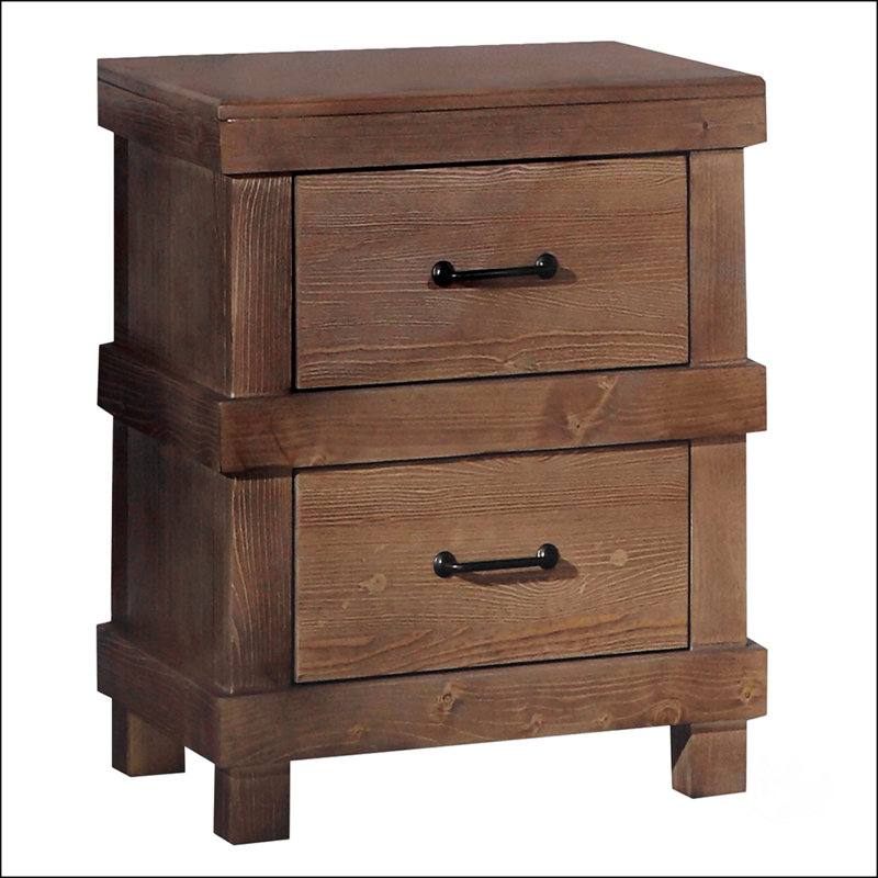 Table de chevet à 2 tiroirs en chêne antique, une chambre à coucher rustique et fonctionnelle indispensable