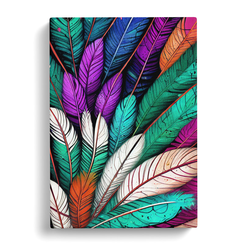 XV1022-4924X Vibrant Feathers No.5 - Print, No Matte, 50cm H x 35cm W, Wrapped Canvas