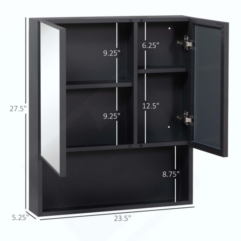Armoire à pharmacie murale, miroir de salle de bain avec portes doubles et tablettes de rangement