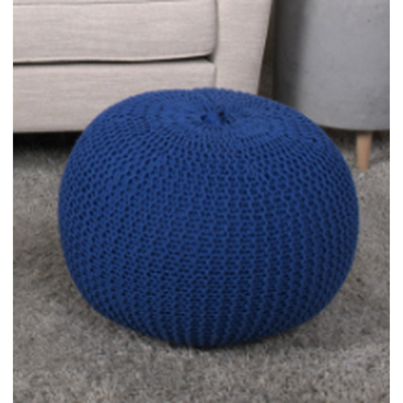 Coussin de plancher tricoté bleu marine - capacité de poids de 200 lb, pouf rond accessoire décoratif, coton 200 lb