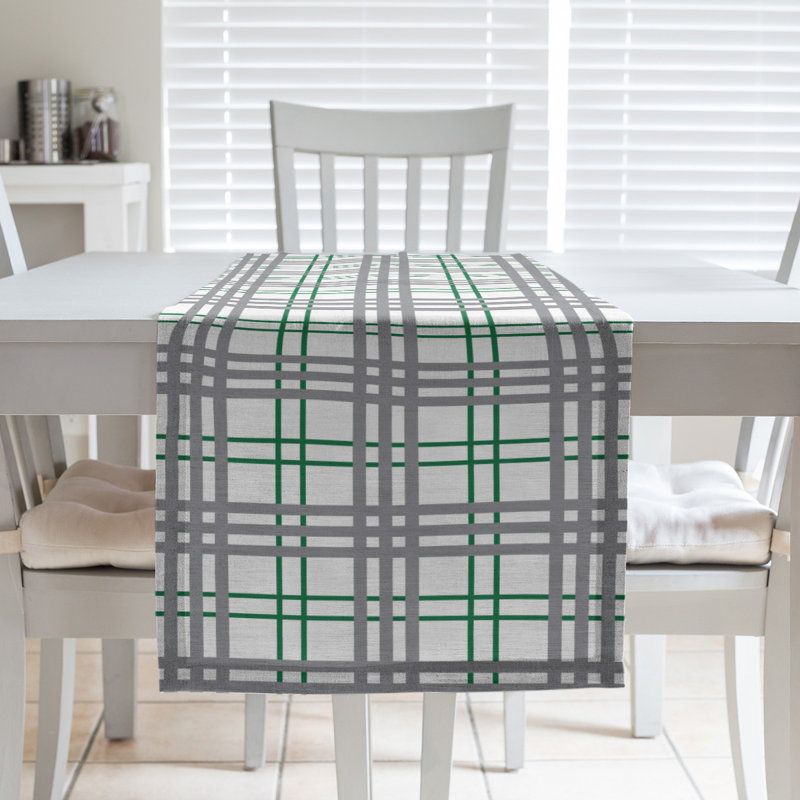 Paid Polyester Table Runner, 90" L x 16" W, White/Green/Silver