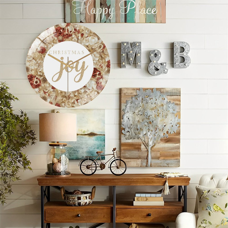 Christmas-Joy-Text-With-Advent-Frame Art - Horloge murale moderne en verre 12 po