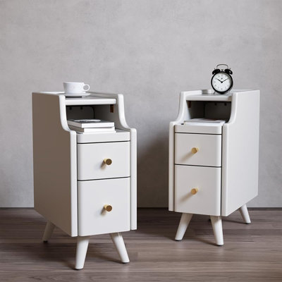 Set Of 2 Solid Wood Nightstands With 2 Drawers Each
