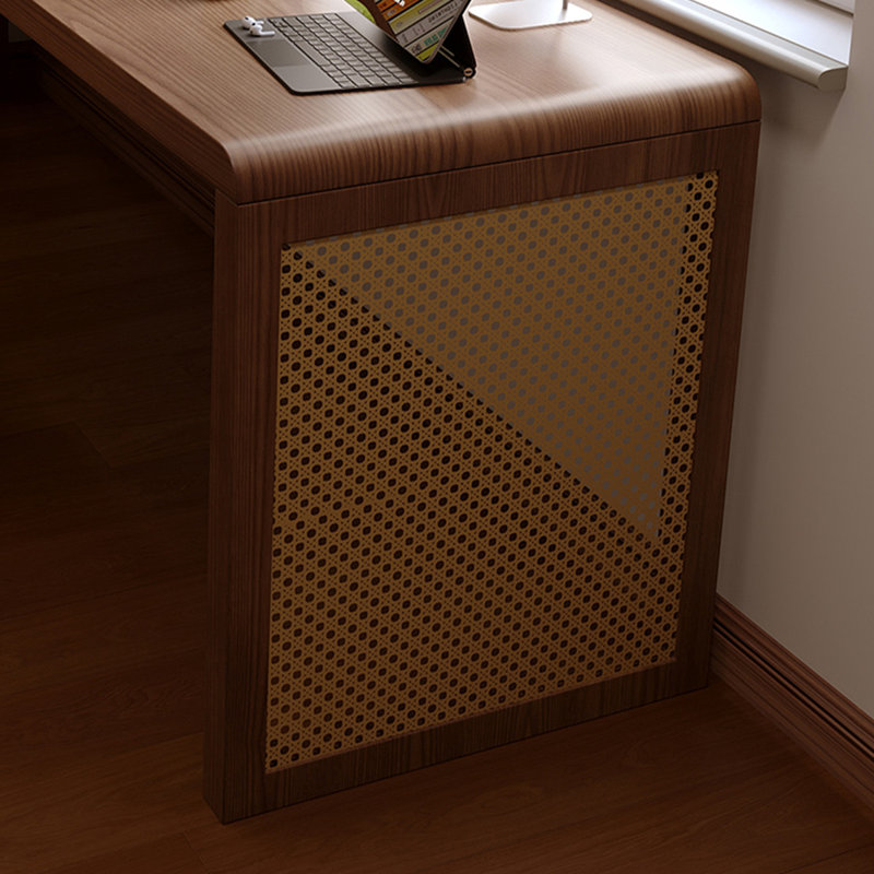 Bureau en bois massif en forme de L brun noyer + en rotin +, H 29,53 po x l 78,74 po x P 47,24 po, Retour à gauche