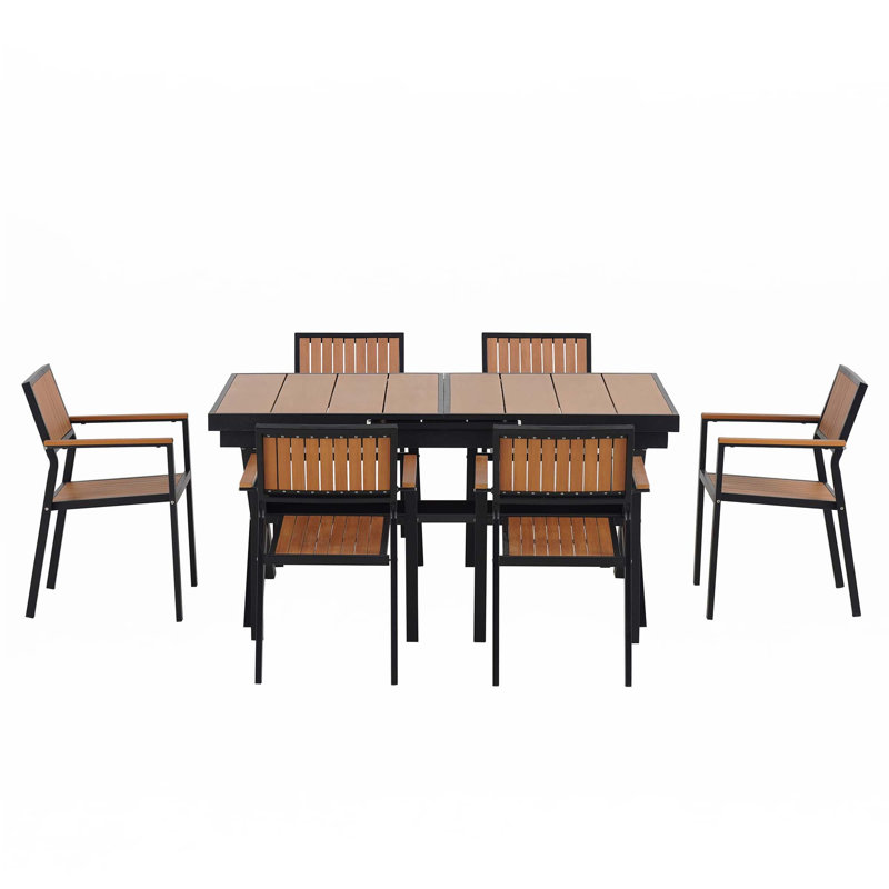 Experience Outdoor Dining Freedom With A Flexible Set Including 6 Chairs And A Table That Extends From 62.9 To 82.6 Inches For Personalized Arrangements