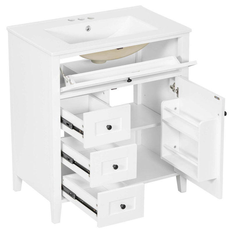 Meuble-lavabo moderne avec rangement spacieux et fabrication en panneau de fibres à densité moyenne durable