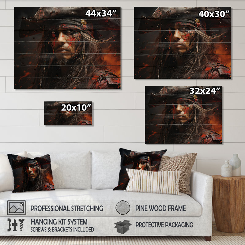 Pirates corsaires courageux - Art pirate sur bois de pin naturel, H 30 po x l 40 po