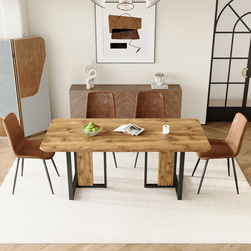 Dining Table Set,67"L X 36"W Modern Rectangular Dining Table With Suede Dining Chairs, 5 Pieces: Table, 4 Chairs