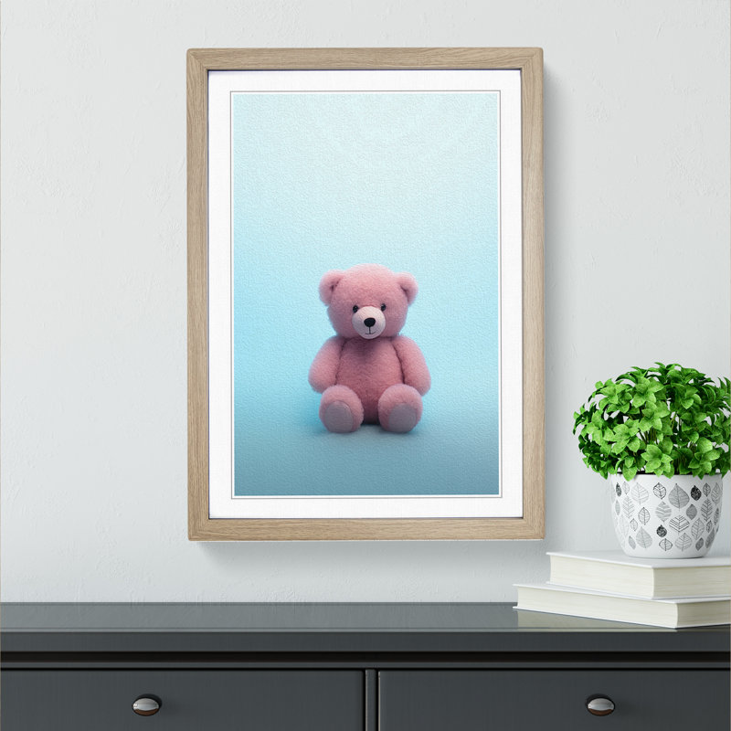 Teddy Bear Minimalism No.2 - Single Picture Frame Print on Wood, Oak, 34" H x 25" W x 2" D
