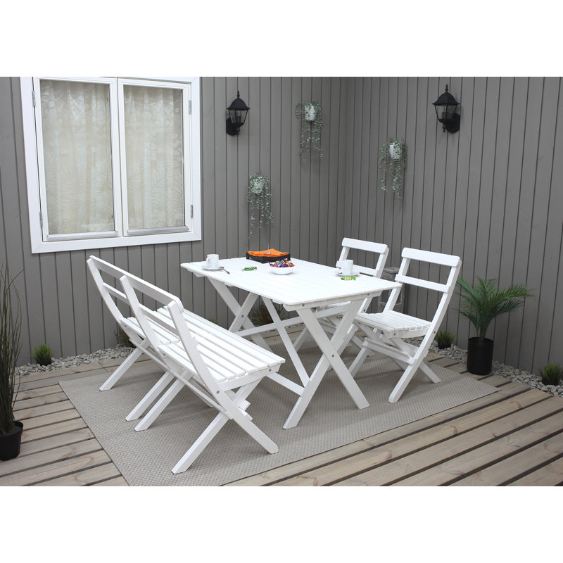 Delia 4 - Person Wood Patio Dining Set with Rectangular Table, White