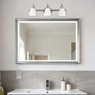 Éclairage pour meuble-lavabo 3 lumières de 23 pouces avec abat-jour en verre albâtre, finition nickel satiné, éclairage mural de salle de bain pour miroir, zone de maquillage, salle d'eau