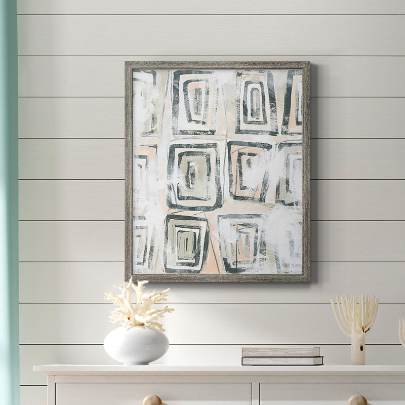 Toile encadrée de qualité supérieure Sand Glyphs IV - prête à être accrochée, Gris, H 24 po x l 20 po