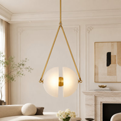 Luminaire suspendu 14,6 po moderne en verre laiton, lustre simple à DEL pour salle à manger, îlot de cuisine et chambre à coucher