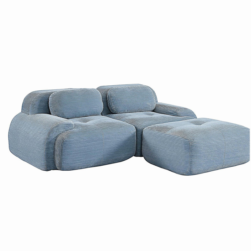 Canapé de 82 po en forme de L en tissu SoftCorduroy, conception modulaire en tissu, combinaisons multiples, accoudoirs courbés, aucun assemblage requis, éponge à haute résilience convenant aux salons, aires de repos, chambres à coucher, bleu