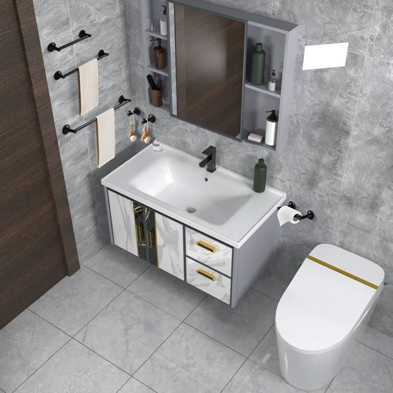 6 - Piece Bathroom Hardware Set, Matte Black, 3" H x 22" W x 3" D