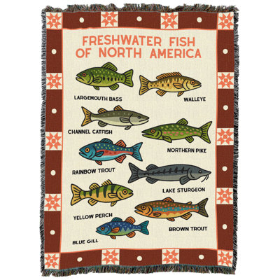 Pure Country Weavers Freshwater Fish of North America II - Cabin Gift Tapestry Throw Blanket Woven from Cotton - Made in The USA (60X80)