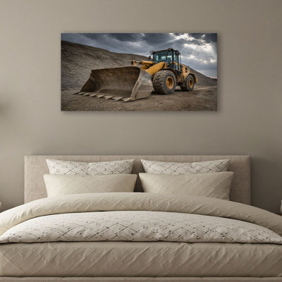 Canvas Wall Art Excavator moving stone rock construction works road Wall Decor for Living Room Bathroom Bedroom Office 20"H x 40"W Art Paintings, Ready to Hang