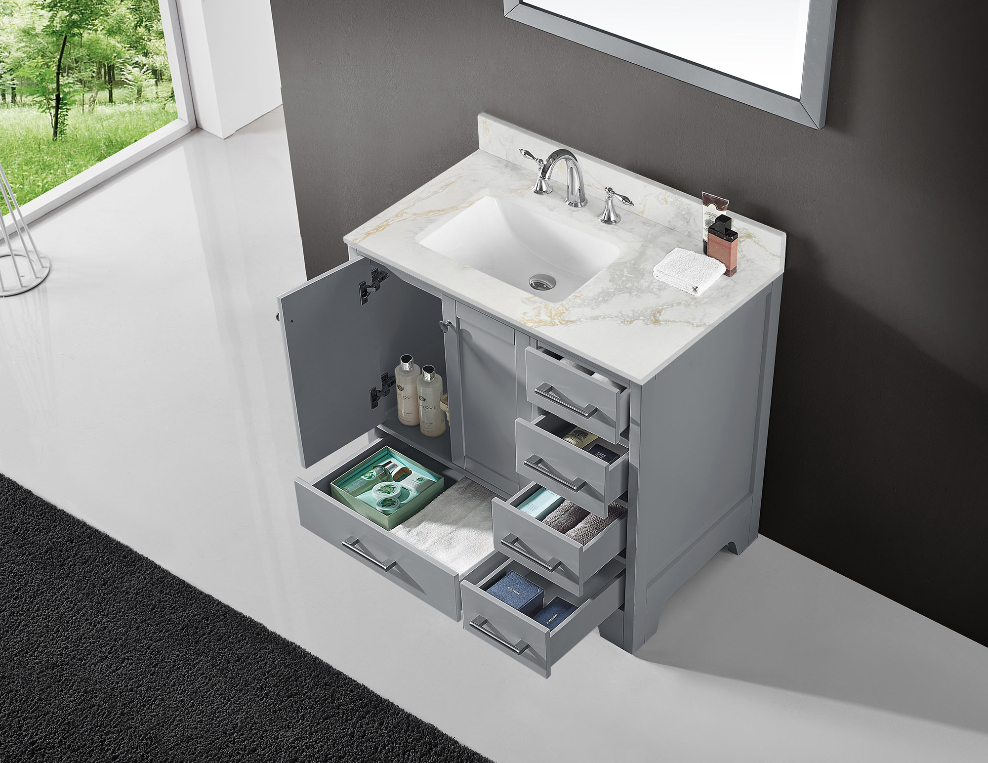 Lark Manor™ Claristine 36 Inch Bath Vanity in Grey with Blue Grey Veins ...