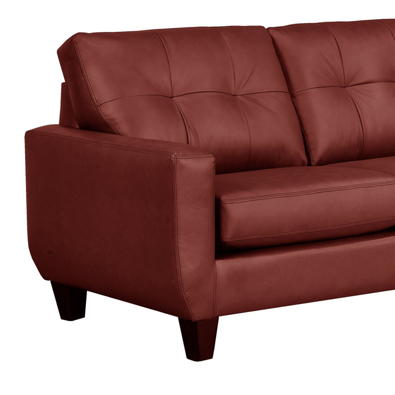 Aarah 121" Wide  Genuine Leather Sofa & Chaise, Right Hand Facing, Maroon Red Genuine Leather