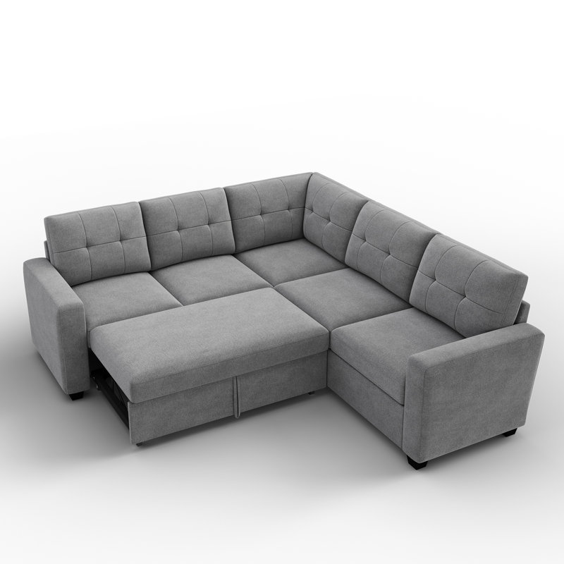 Canapé-lit modulaire en velours côtelé Abramson, Polyester gris clair