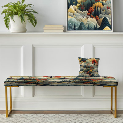Earth Tones Dreamy Forest Landscape - Abstract Upholstered Gold Bench