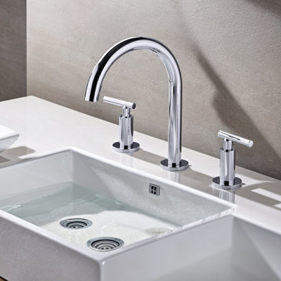 Robinet de lavabo de salle de bain espacé à deux poignées à deux poignées à 3 trous