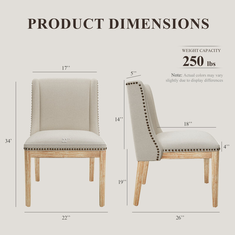 Modern Widen and Thicken Upholstered Dining Side Chair with Solid Wood Legs and Nailhead Trim, Camel