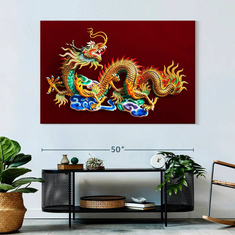 Brampt Gold Dragon Statuette, 34" H x 51" W