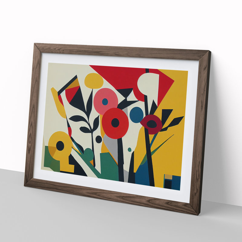 Favourable Abstract Flowers 1 Piece Single Picture Frame Wall Art, 25cm H x 34cm W x 2cm D, Walnut