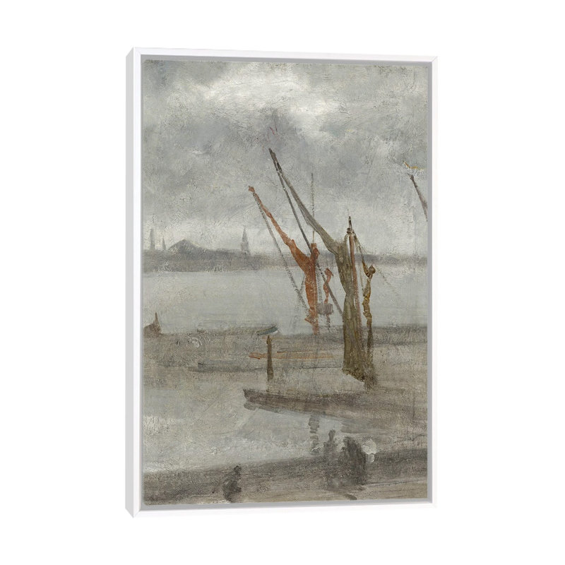 «Grey and Silver Chelsea Wharf», reproduction d'art sur toile encadrée, 26 po x 18 po, Toile avec cadre, Blanc