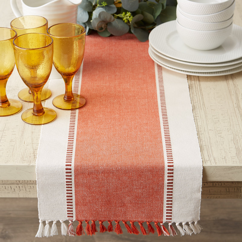 Kizer Striped 100% Cotton Table Runner, 72" x 13", Burnt Orange