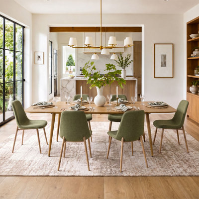 6 - Person Dining Table Sets With Extendable Table & 6 Upholstered Fabric Chairs