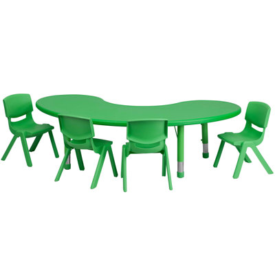 Goddard 35"W x 65"L Half-Moon Plastic Adjustable Activity Table Set - 4 Chairs