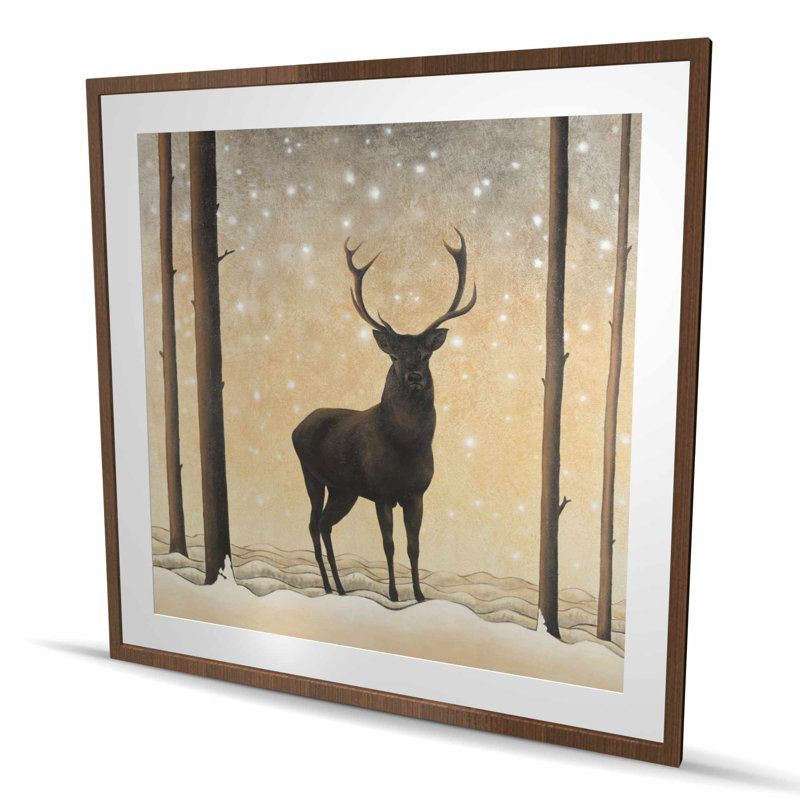 Roe Deer in Winter - Reproduction matte encadrée pour le décor de la chambre à coucher, H 48 po x l 48 po, Brun