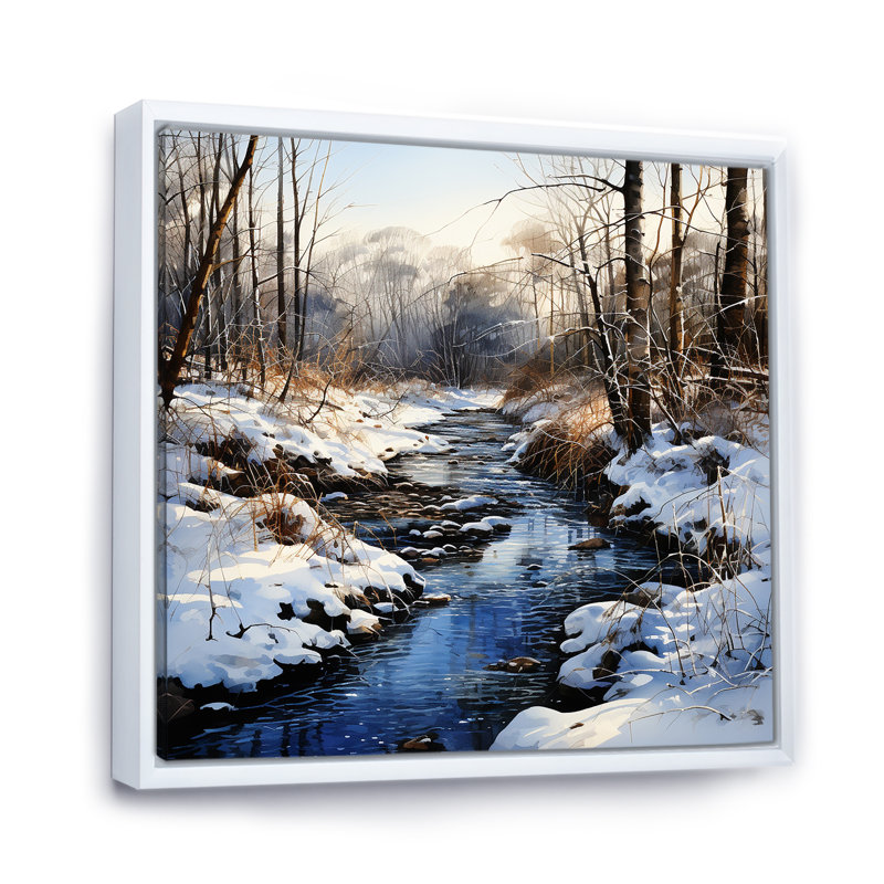 Winter Pond Tranquility - Fruits, art mural, H 16 po x l 16 po x P 1 po, Cadre flottant blanc