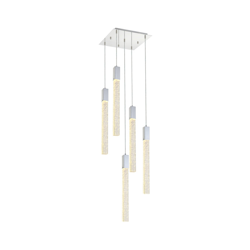 Luminaire suspendu rectangulaire à 5 lumières Aliha, Chrome