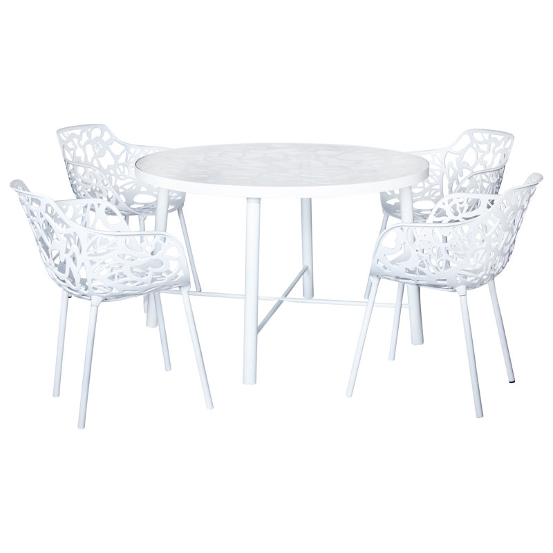 Ensemble de salle à manger d'extérieur 5 pièces Rabia, Blanc