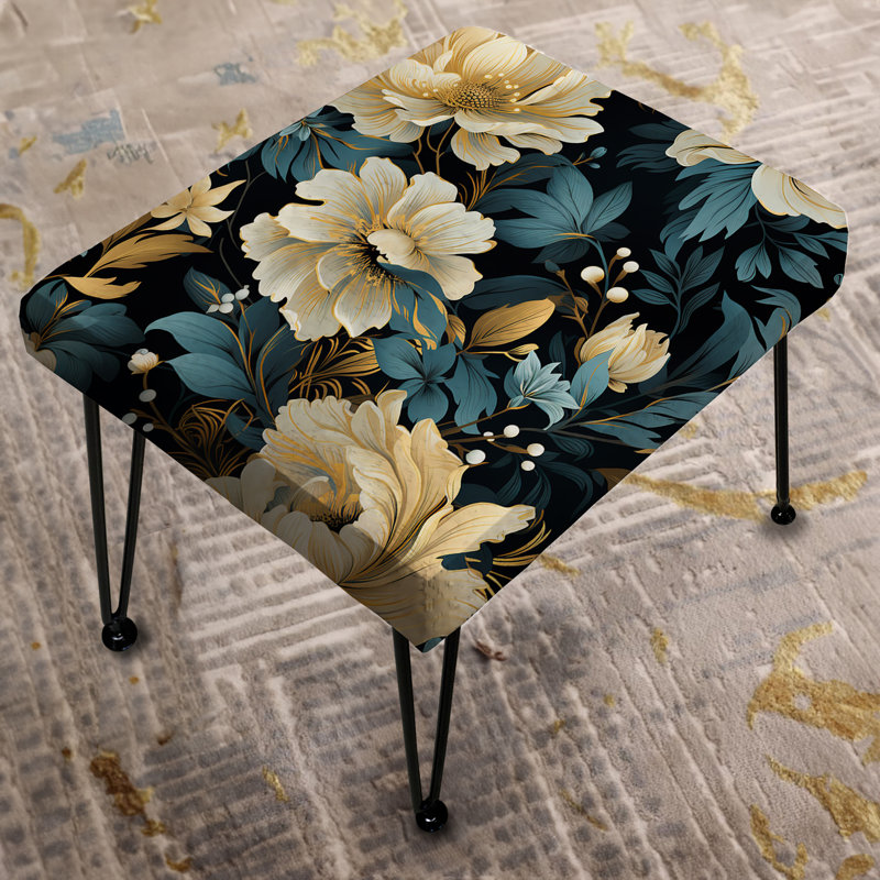 Beige et bleu Damask Fusion - Repose-pieds rectangulaire damassé