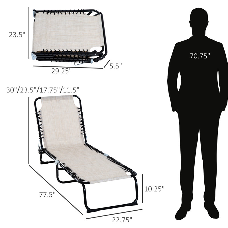 4 Reclining Beach Seat - Breathable Mesh Seat, Foldable, Cream White For Outdoor, Patio Outdoor Back, Patio, Beach, Yard