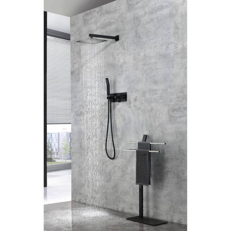 Robinet de douche à pluie 10 po noir mat - Mélangeur à pluie de luxe pour salle de bain, tête en laiton 10 po