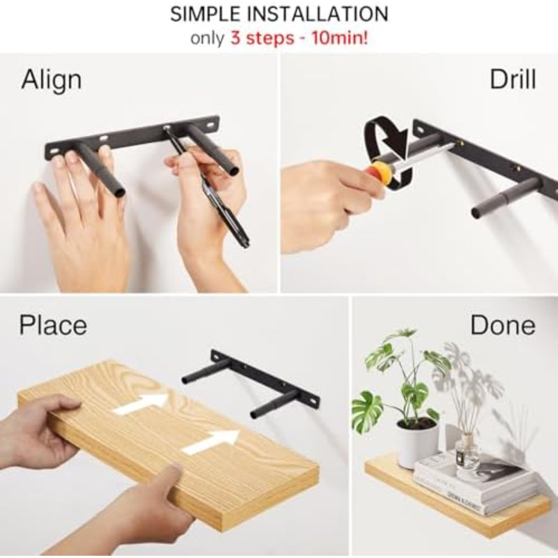 Floating Shelves For Wall, Wall Mounted Rustic Wood Shelves For Bathroom, Bedroom, Living Room, Kitchen,Small Hanging Shelf For Books/Storage/Room Decor (Light Oak-Toned, Set Of 3, 15.7In)