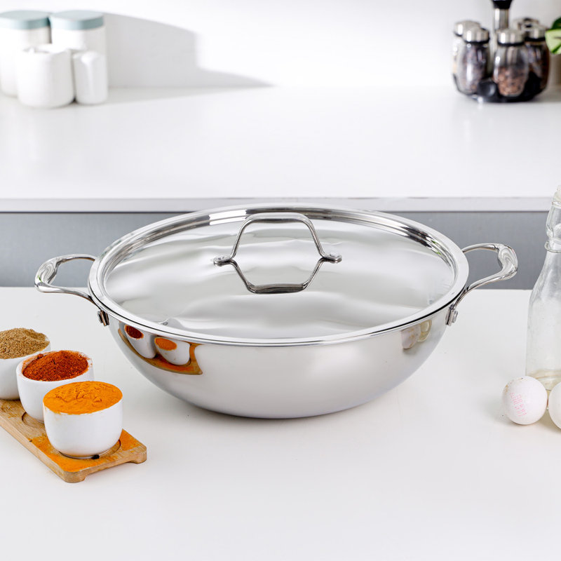 Royalford Triply Stainless-Steel Wok Pan with Lid, 24cm