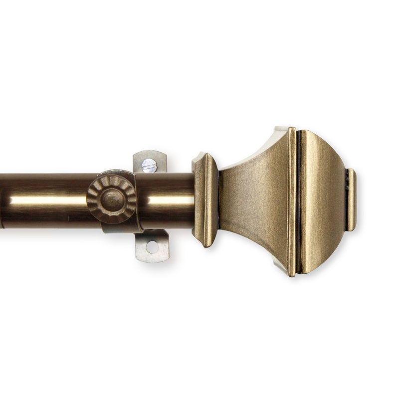 Anferney Steel Rod/Resin Finials Adjustable Bay Window Single Curtain Rod, Antique Brass, 28"–48" (each rod)