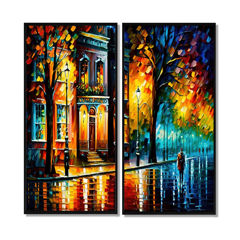 «Colorful Montreal City III - Multicolore, art traditionnel sur toile, 2 pièces, 32" H x 32" W, Impression encadrée flottante